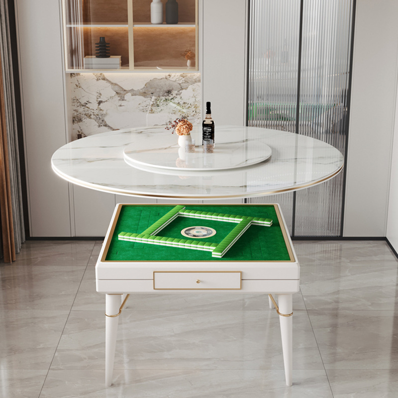 Mesa de comedor de pizarra de roca mesa de mahjong todo en uno hogar máquina automática de mahjong de madera maciza mesa de ajedrez y cartas silenciosa eléctrica con plato giratorio redondo