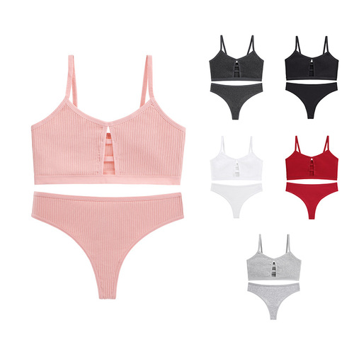 French underwear women's push-up large size bra threaded cotton sports yoga camisole sexy triangle underwear set