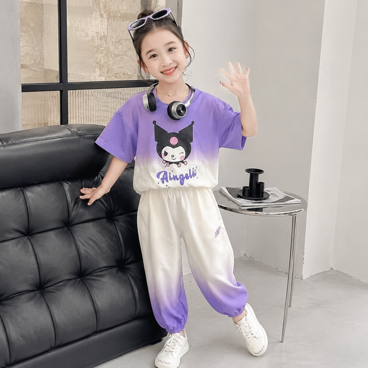 Children's Summer Short-Sleeve Pants Two-Piece Set, Cute, Stylish, Loose-Fitting Gradient Trendy Casual Suit