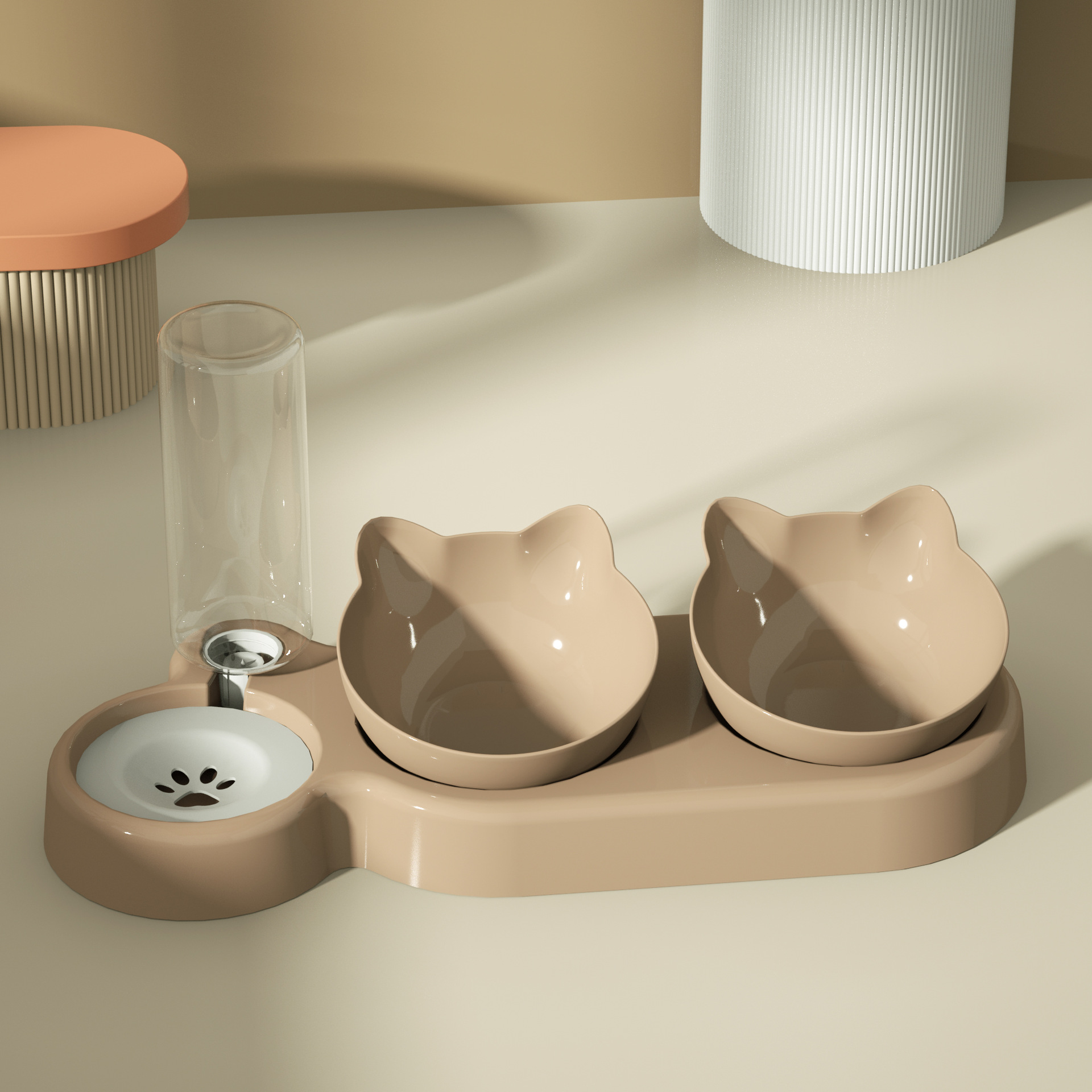 고양이귀 세그릇-갈색그릇