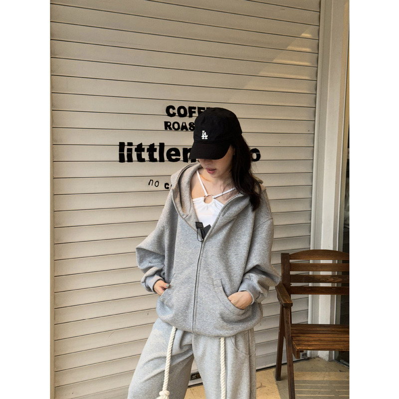 2470# 美式宽松廓型感连帽卫衣空气感oversize慵懒休闲百搭外套|undefined