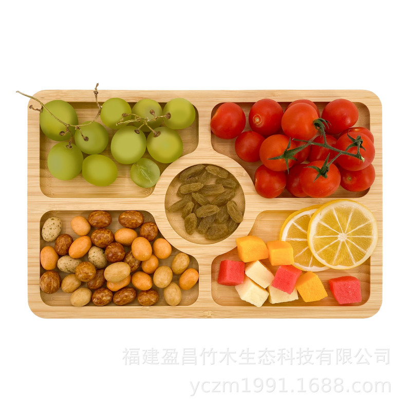 Bamboo Fruit Plate, Snack Compartmentalized Plate, Five-Compartment Fruit Tray, Dessert Tray, Party Dinner Plate, Candy Tray