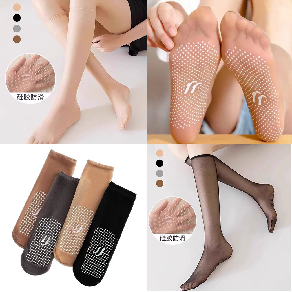 Women's Invisible Crystal Stockings with Anti-Slip Massage Soles, Summer Thin Short Socks, Anti-Snag Mid-Calf Socks