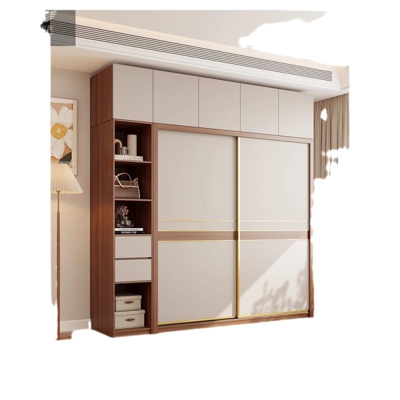 Dormitorio moderno y simple productos acabados ecológicos tablero armario de madera maciza multicapa ligeramente lujoso puerta corredera puerta corredera armario doméstico image 6