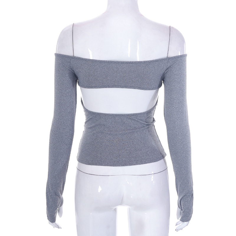 Abbigliamento da donna nuovo top piccolo monospalla a maniche lunghe in tinta unita_voghion.com