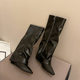 Wedge Pants High Heel Boots 2024 New All-match Long Boots Women's European and American Hot Girls High Pointed Black Pants Boots