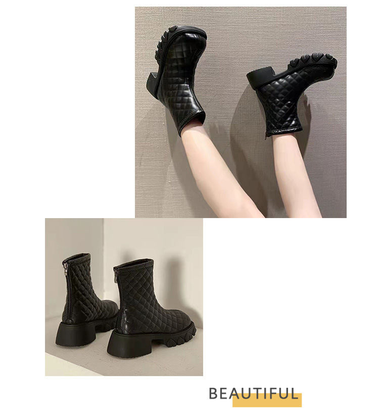 Martin donna autunno e inverno 2024 nuovo stile schiuma spessa fondo verso il basso griglia diamantata sottile camino cotone stivali corti_voghion.com