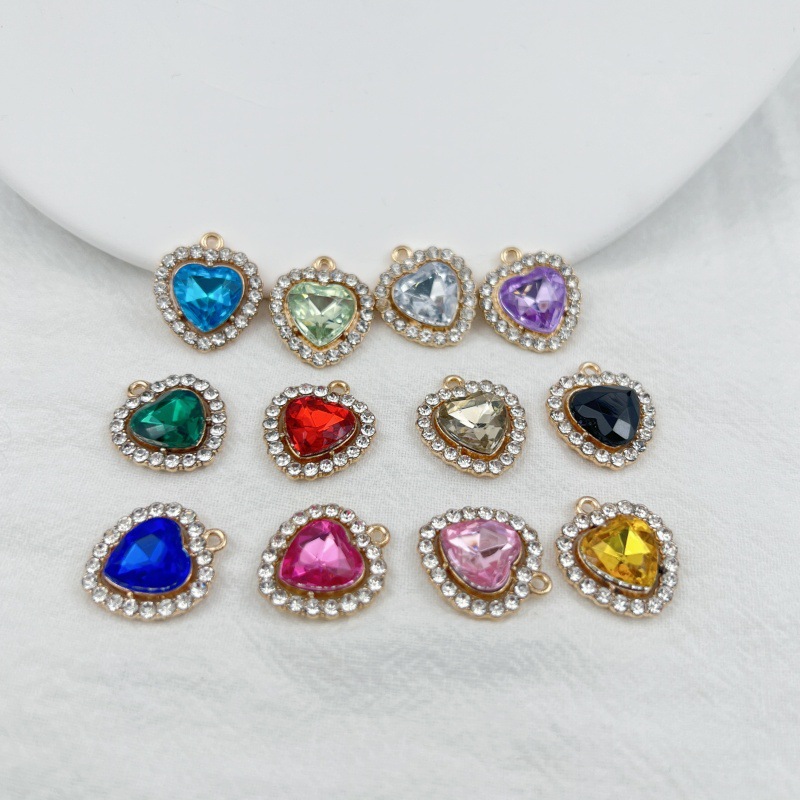 New Alloy Diamond-encrusted Heart-shaped Pendant with Hanging Colorfulful Transparent Necklace Bracelet Accessories Pendant Peach Heart Pendant