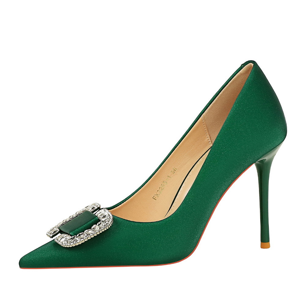 3265-K69 Socialite Banquet High Heels Rhinestone Satin Single To Match Dress Pointed Toe Shallow Mouth Elegant Women's_vogvips.com