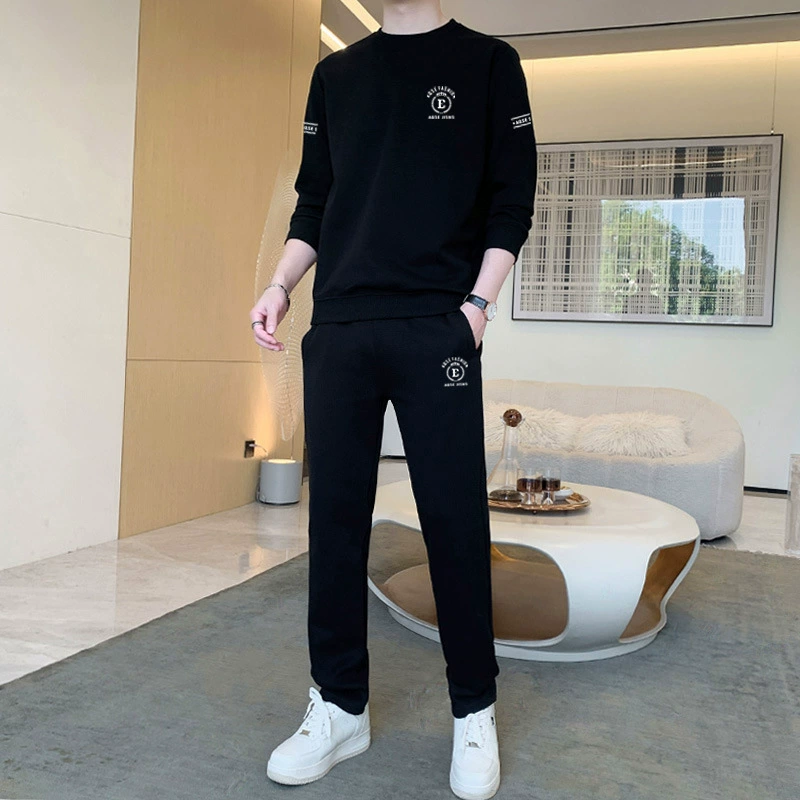 Мужской повседневный спортивный костюм, весенне-осенний новый корейский модный модный свитшот с круглым вырезом, спортивные штаны с длинными рукавами, комплект из двух предметов