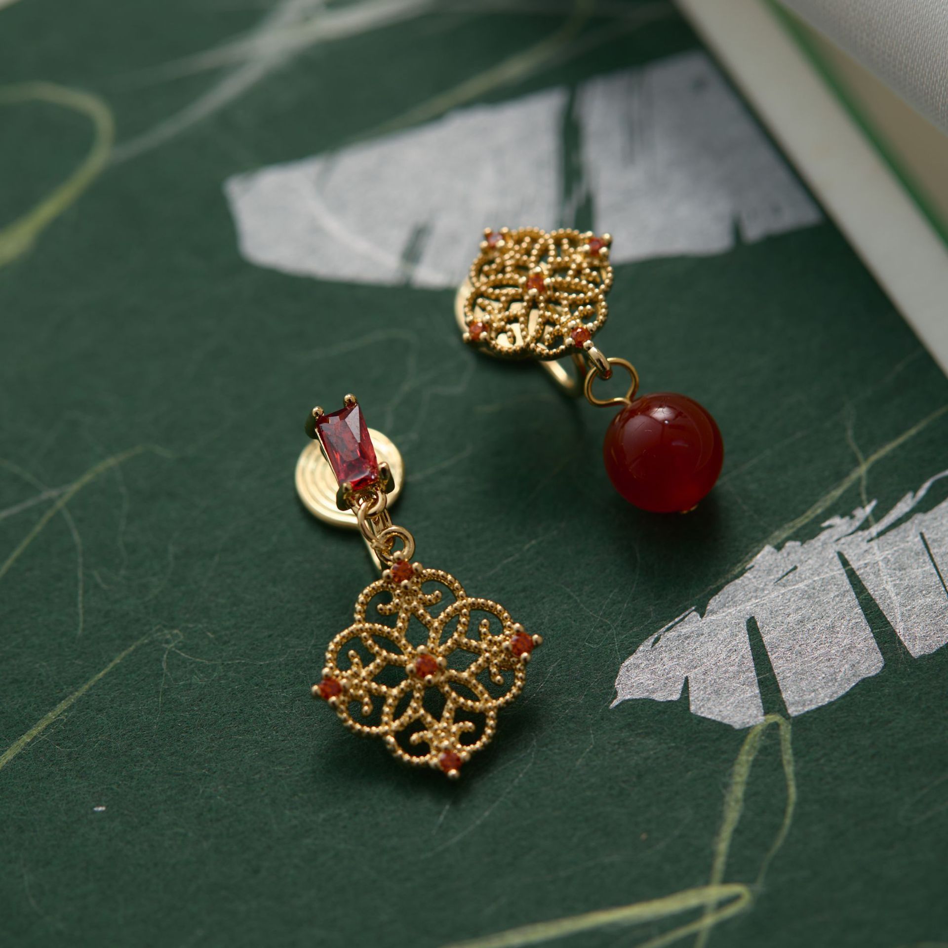 Flower Piece Wedding Earrings Retro New Chinese Style Red Agate Lace Flower Earrings Accessible Luxury High-End New Mosquito Coil Disc for Women