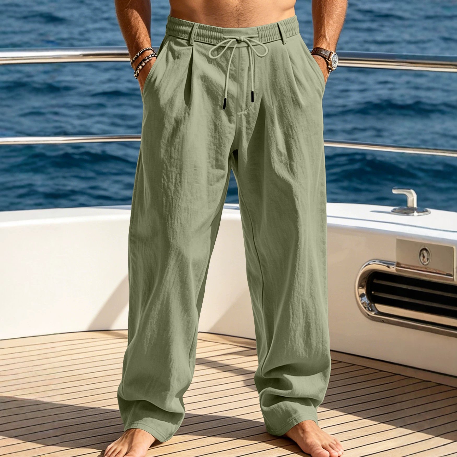 Transfronterizo Amazon americano de verano hombre pantalones relajados rectos casuales simples transpirables pantalones deportivos de playa de piernas anchas