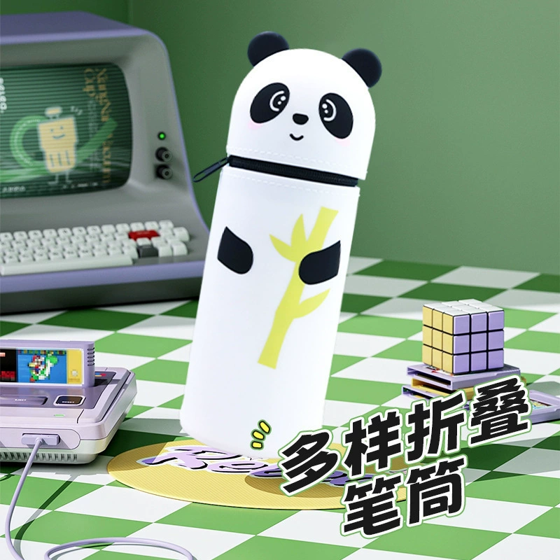 Трансграничная панда держатель ручки мультфильм силиконовая сумка для ручки вертикальный телескопический обучение канцелярские принадлежности для детей пенал сумка для карандашей может быть настроена