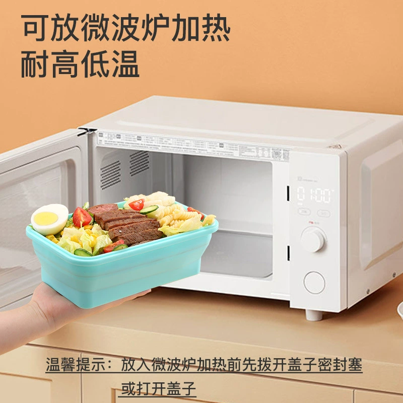 Folding food silicone, lunch box, dinner plate for camping, storage box