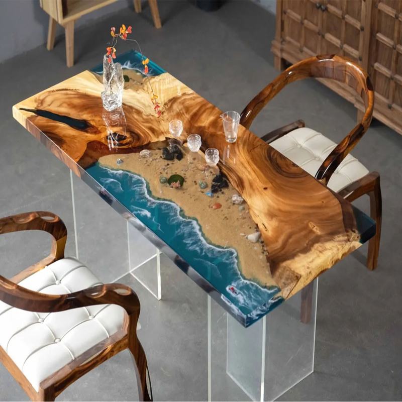 River table made of walnut wood, solid wood large slab tea table, natural wood transparent epoxy resin coffee table, poplar wood ocean wave desk River table made of walnut wood, solid wood large slab tea table, natural wood transparent epoxy resin coffee table, poplar wood ocean wave desk