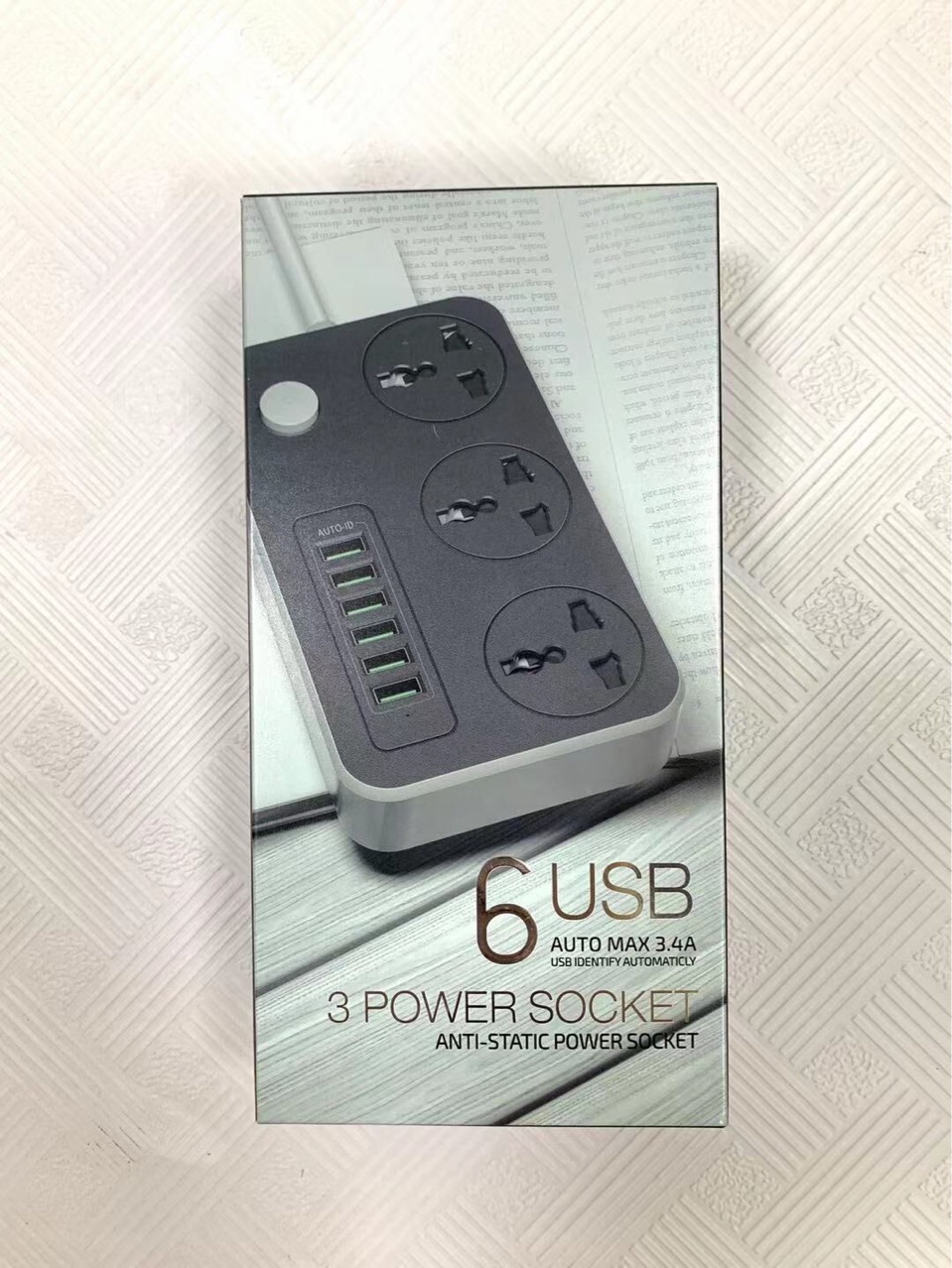 Conector de comercio exterior de orificio universal con interruptor 6USB puerta de contacto enchufe de fila de comercio electrónico transfronterizo 3 conectores de extensión