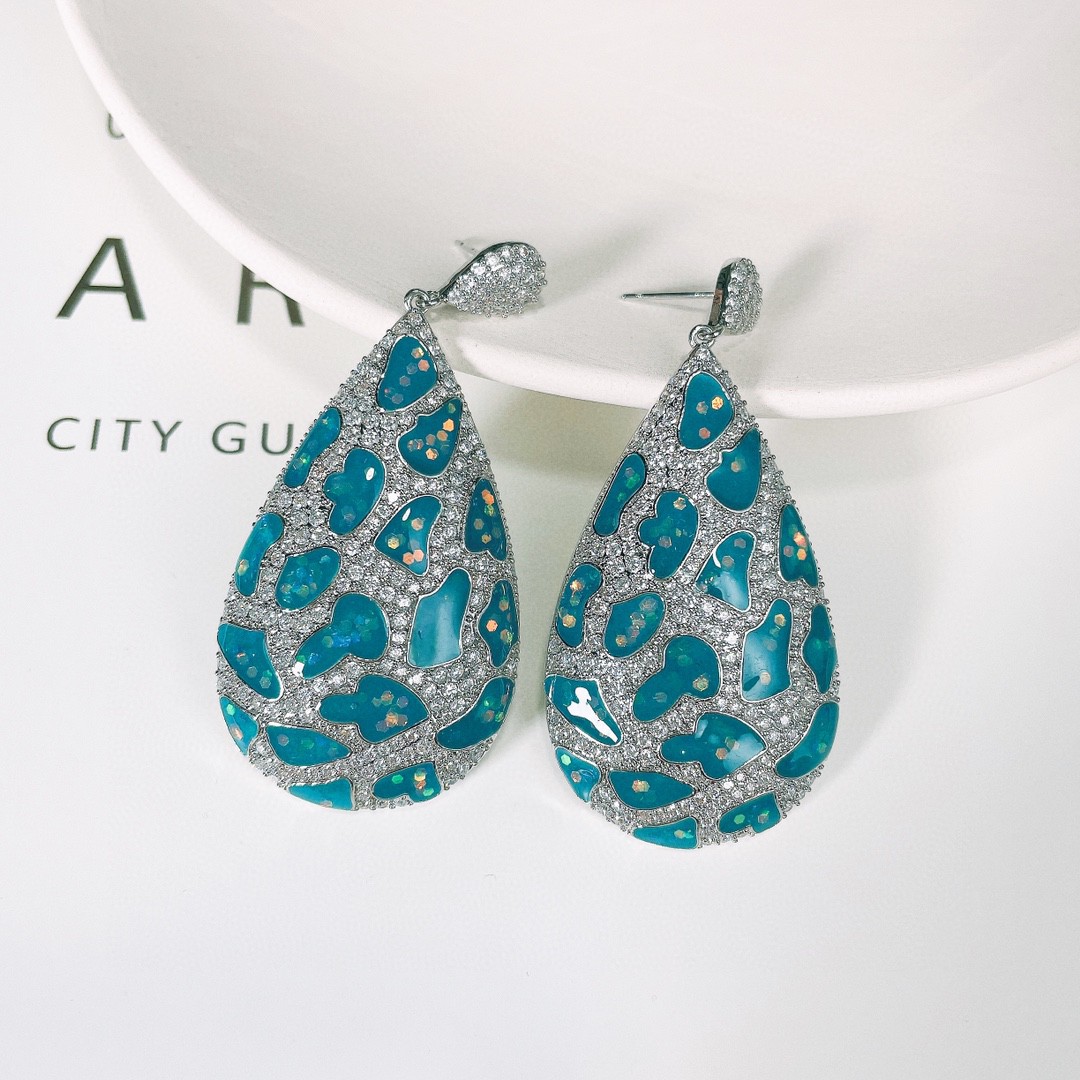 Fashionable three dimensional painted geometric earrings with zircon…