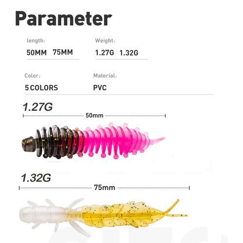 5cm/7.5cm Lure Root Fishing Soft Bait Front and Back Color Soft Bait Mini Soft Worm Straight Tail Lure Fake Bait Bulk 