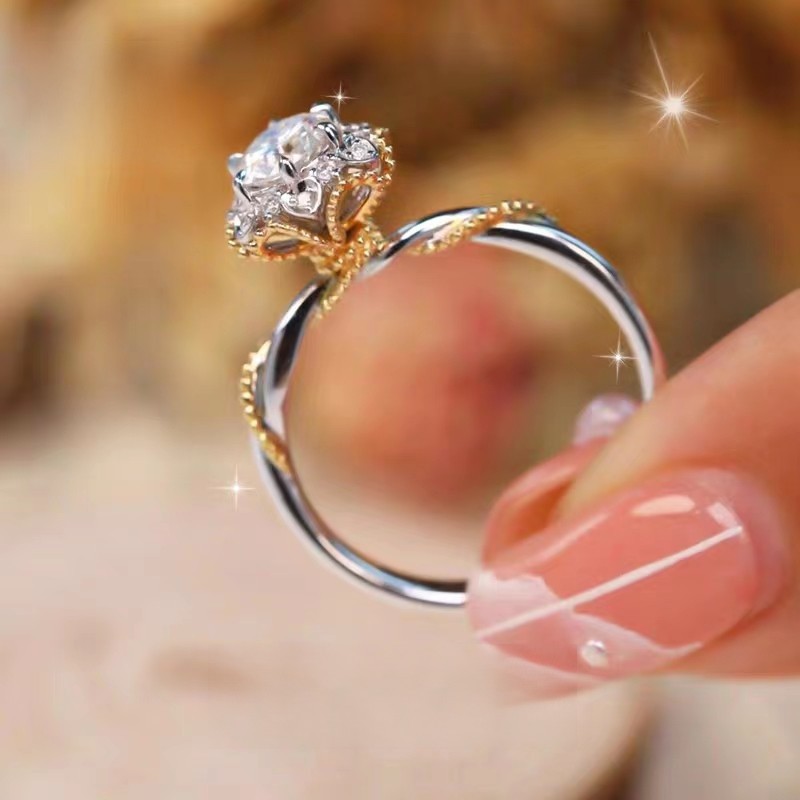 Geometric Pattern All Seasons Season 1.0ct 925 Sterling Silver Moissanite High Carbon Diamond Geometric Rings Moissanite Rings GRA Certificate