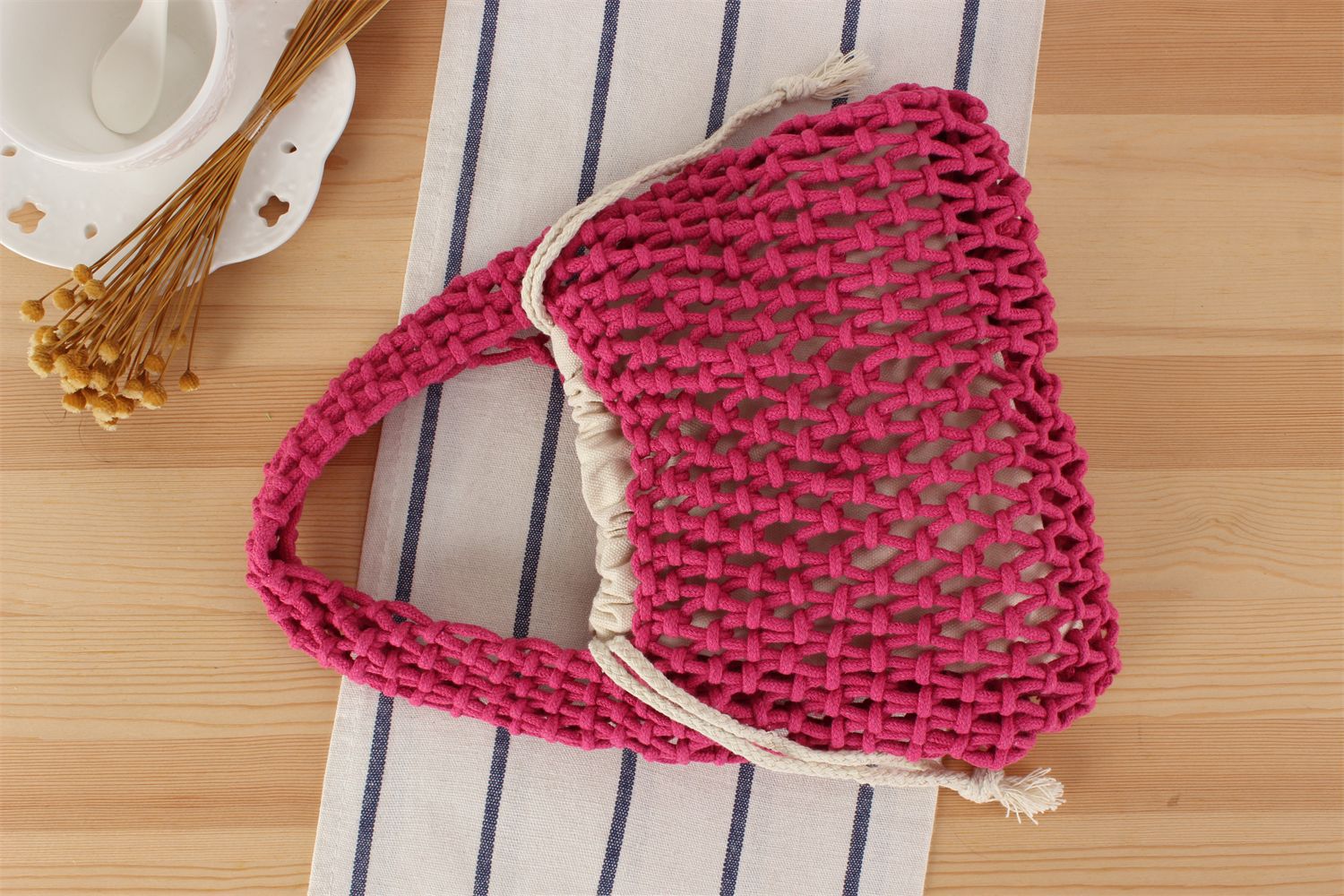 Borsa a tracolla in corda di cotone intrecciata stile macaron_voghion.com