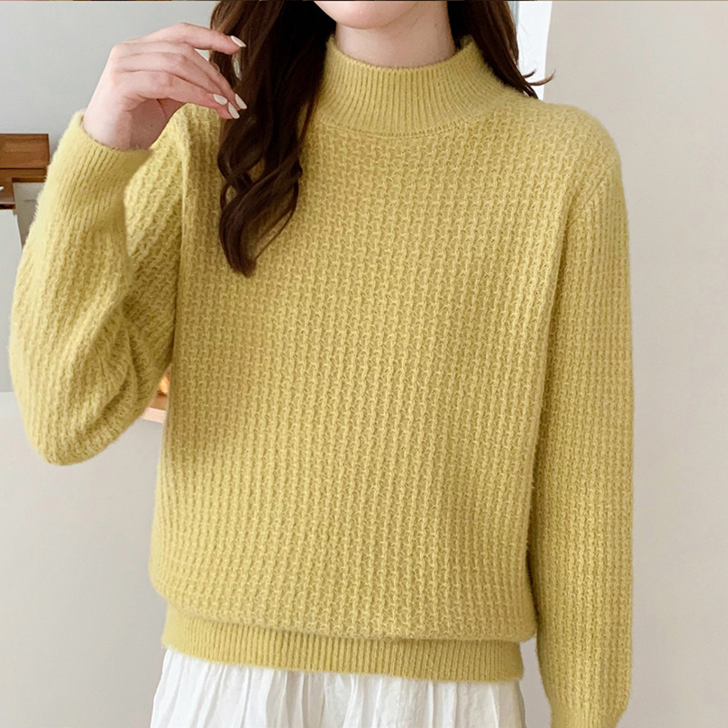 Cross-border foreign trade autumn and winter new women's sweater, Japanese and Korean style solid color half-high collar pullover warm knitted sweater for women Cross-border foreign trade autumn and winter new women's sweater, Japanese and Korean style solid color half-high collar pullover warm knitted sweater for women