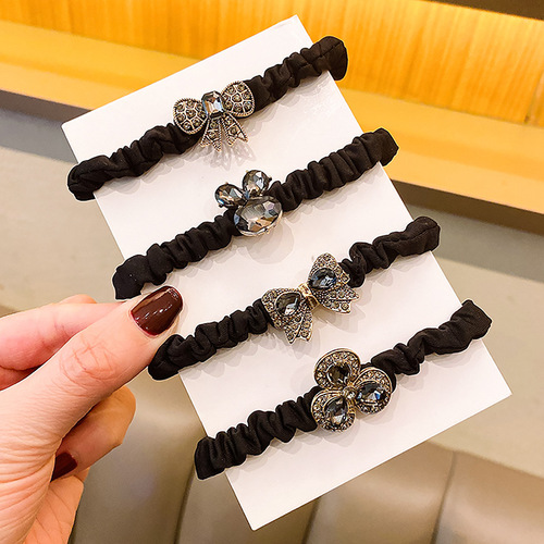 Alloy rhinestone head rope hair tie Korean style high-end retro hair rope small intestine ring rubber band women's jewelry hair accessories wholesale