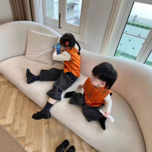 新中式女童套装2025冬季新款高级感双面穿橘色马甲加绒八分裤套装