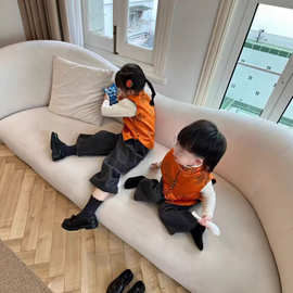 新中式女童套装2025冬季新款高级感双面穿橘色马甲加绒八分裤套装