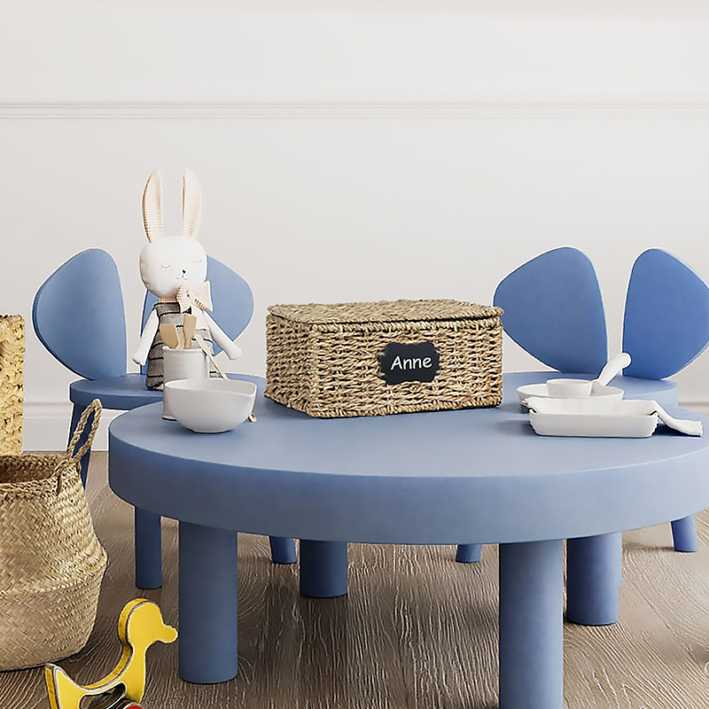 Caja de almacenamiento de paja simple tejida a mano con cubierta sala de estar dormitorio juguetes de ropa caja de almacenamiento de caña cesta de almacenamiento