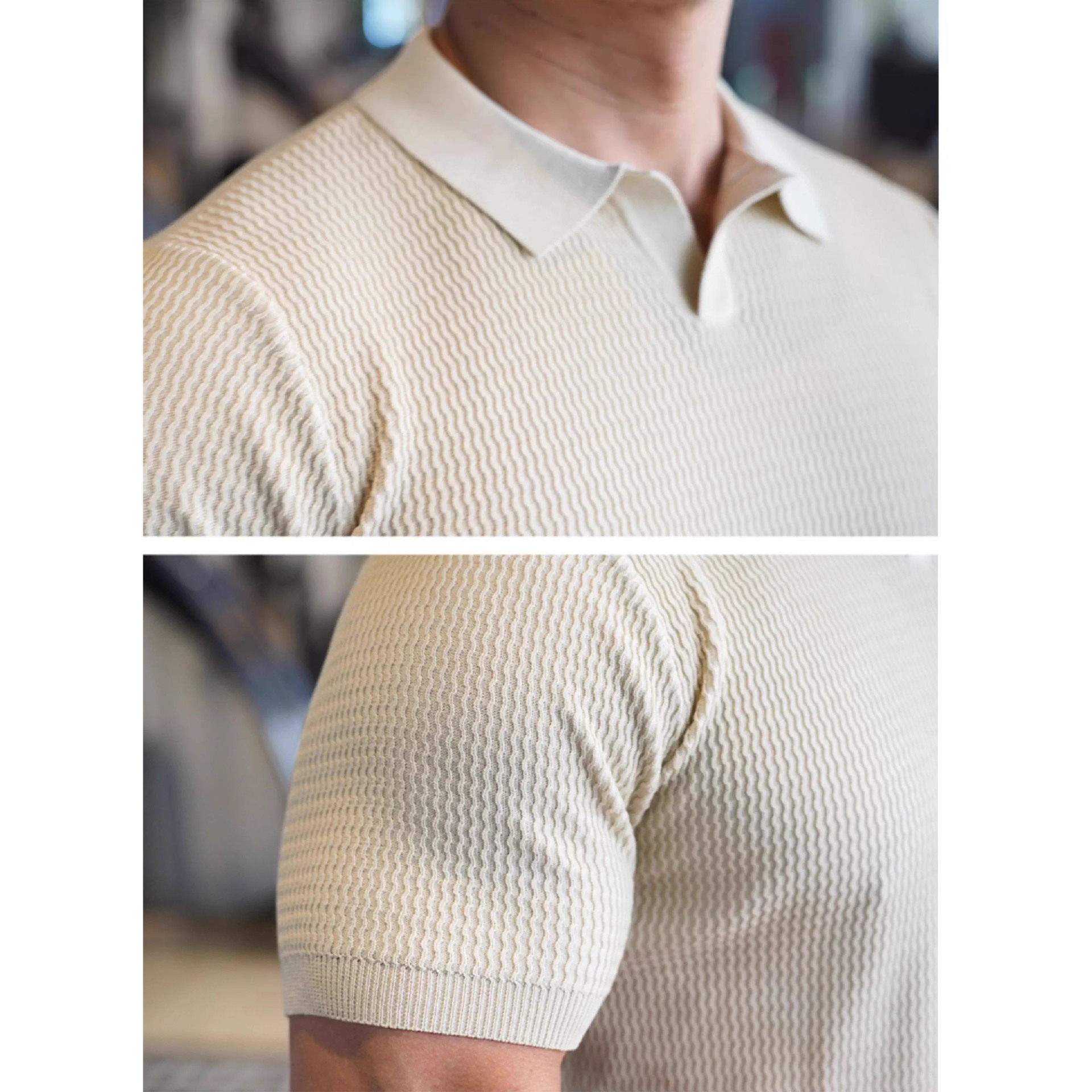Camiseta POLO de punto con cuello en V y manga corta para hombre, estilo empresarial texturizado con cuello vuelto, camiseta de seda helada de verano, seda helada de secado rápido a la moda al por mayor.