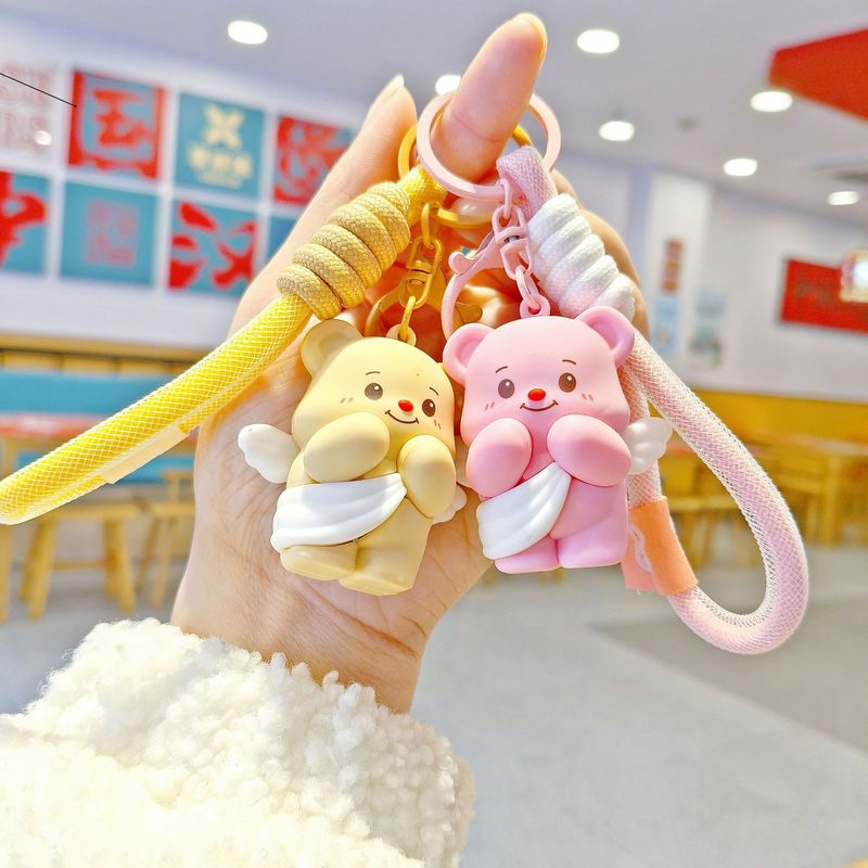Creative Cartoon Cute Butter Bear Doll Pendant Couple Schoolbag Car Key Chain Pendant Doll Machine Small Gift