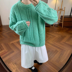 含羊毛复古粗针麻花套头毛衣女2025秋冬新款宽松百搭针织衫上衣厚