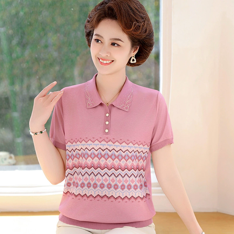 2025 Весенне-осенний модный вязаный свитер для мам, уменьшающий возраст, весенне-осенний новый женский осенний стиль для женщин среднего и пожилого возраста, топ с лацканами