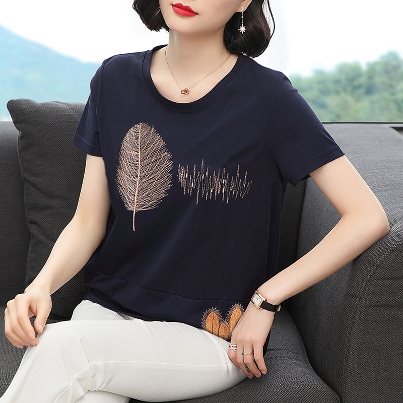 Short Sleeve women's summer 2022 loose slimming casual middle-aged mom wear plus size round neck top belly covering T-shirt Short Sleeve women's summer 2022 loose slimming casual middle-aged mom wear plus size round neck top belly covering T-shirt