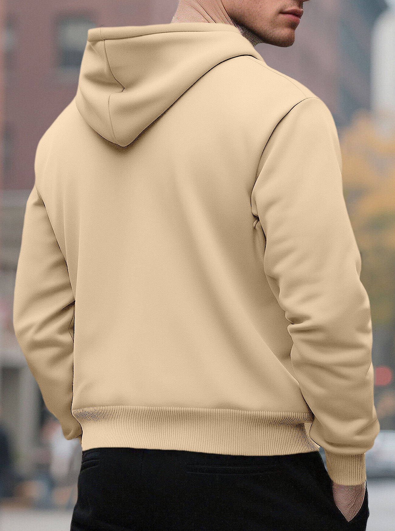 Sweat à capuche homme en coton molletonné avec poche plaquée_voghion.com