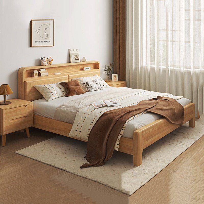 Cama de madera sólida nórdica moderna simple cama doble cama queen 1.8m tronco cama de aire caja de almacenamiento económico