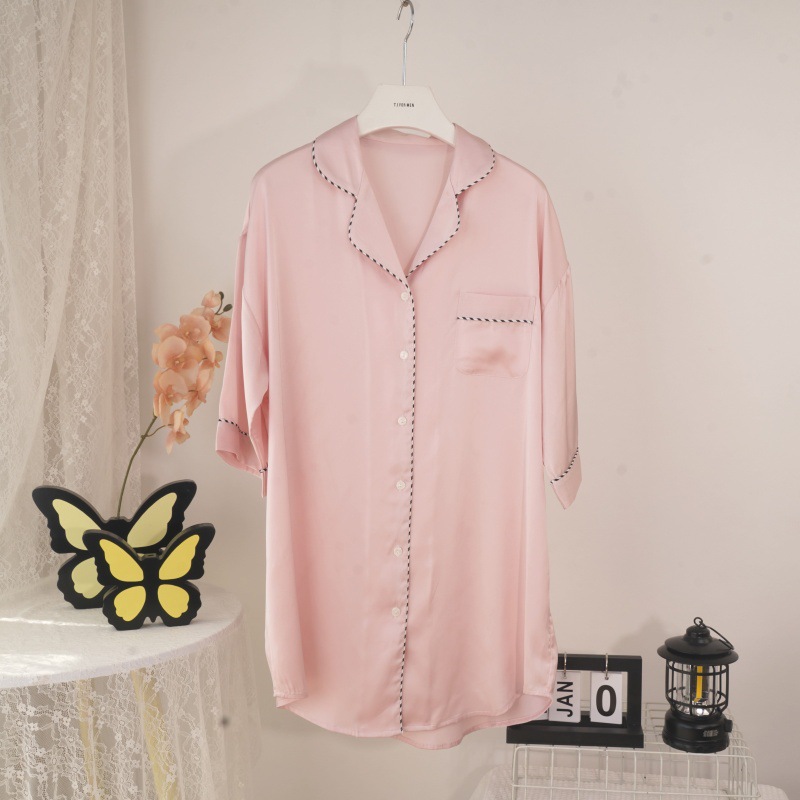 TQ3574 블랙 앤 화이트 밑단 셔츠 스커트 핑크