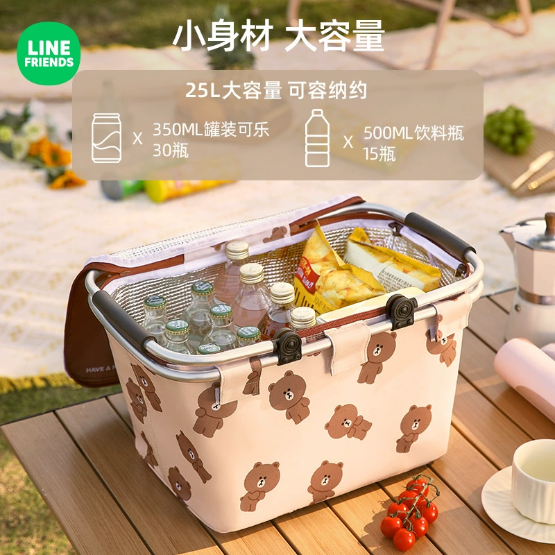 LINE FRIENDS Набор пикниковой корзины весенний выезд складная корзина для хранения на открытом воздухе пикник утепленная кемпинг портативная корзина для пикника