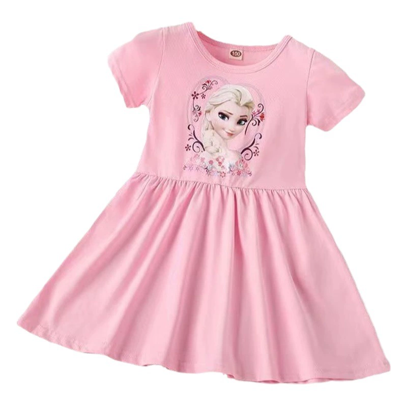 Лето 2023 Новый Аиша платье принцессы круглый вырез с коротким рукавом Замороженные Дети платье