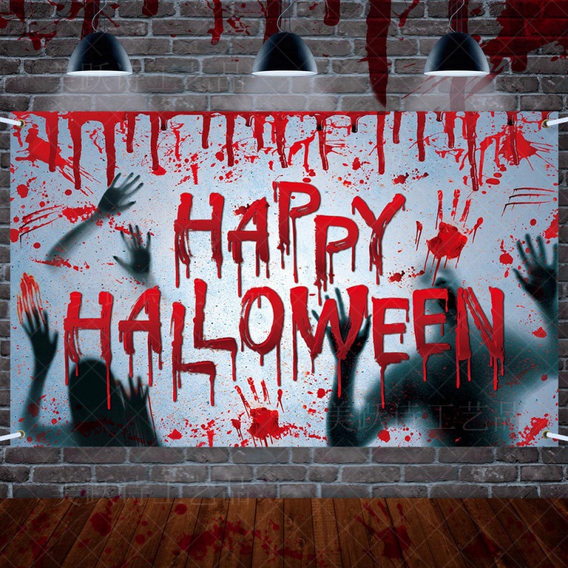 Nuevo paño de fondo de decoración de Halloween transfronterizo, diseño de ambiente de fiesta de Halloween, paño de fondo de manchas de sangre de pancarta