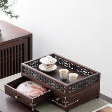 胡桃木茶具桌面收纳盒茶饼盒实木家用茶室多功能小型置物架