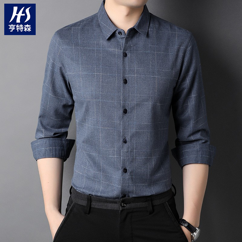 2025 Spring New Men's Shirt Middle-aged Business Casual Dad Plaid Long Sleeve Backing Breathable Shirt for Men