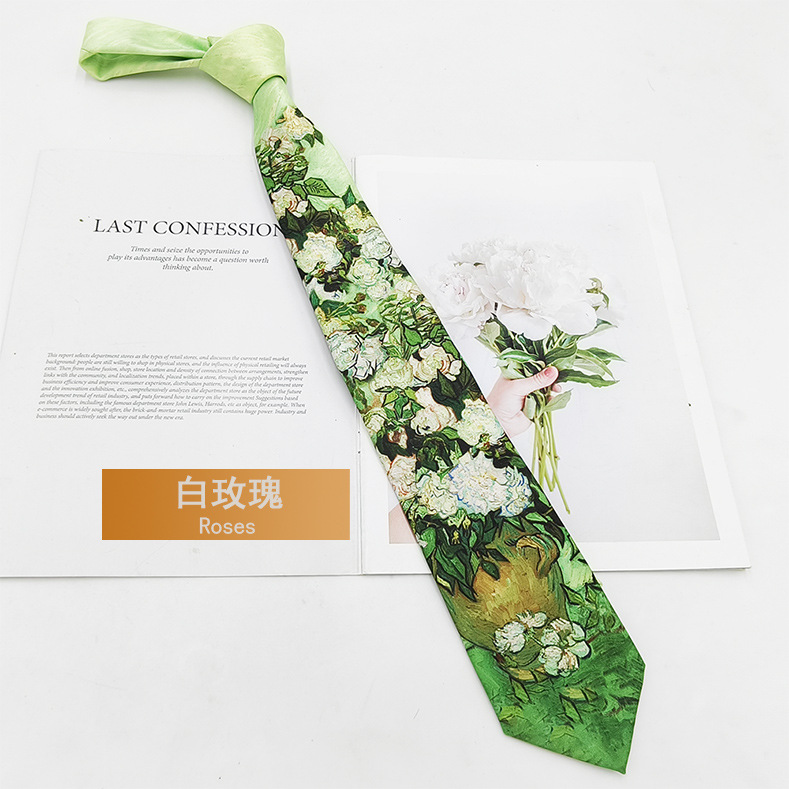 Van Gogh Pintura al óleo Hombre Impresión de seda de poliéster Corbata retro Fabricante Spot Moda Casual Corbata Mano 8cm