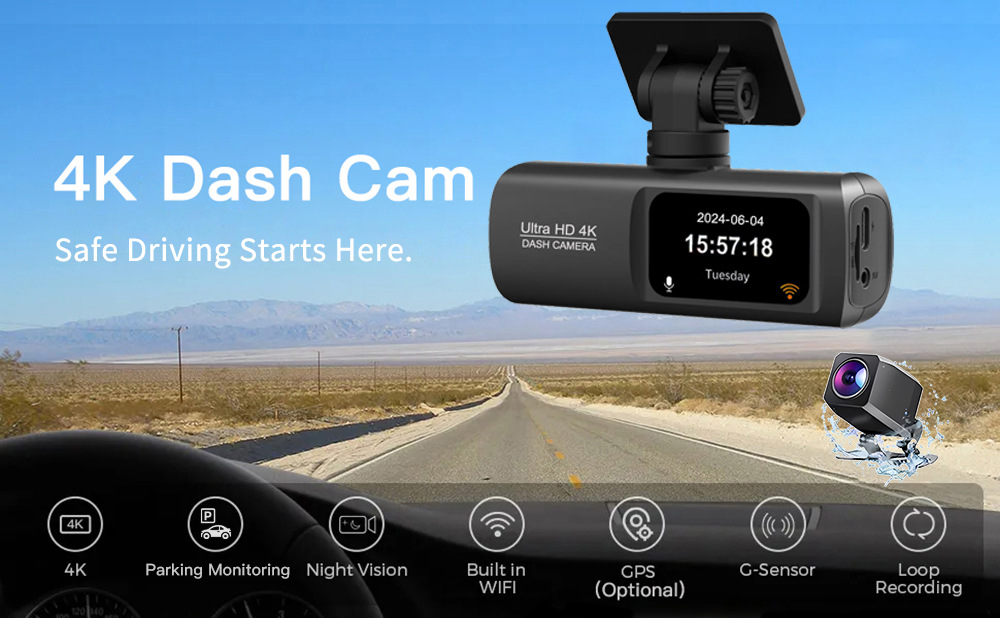 Cross-Border 4K Dual-Recording Dash Cam with High-Definition Night Vision, Parking Monitoring, and Gps Tracking