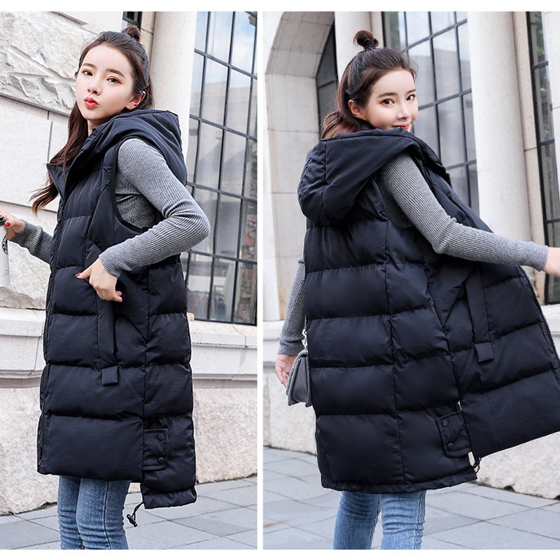 Down cotton vest Women's Mid-length 2023 autumn and winter fashion loose vest Korean style student plus size western style coat fashion