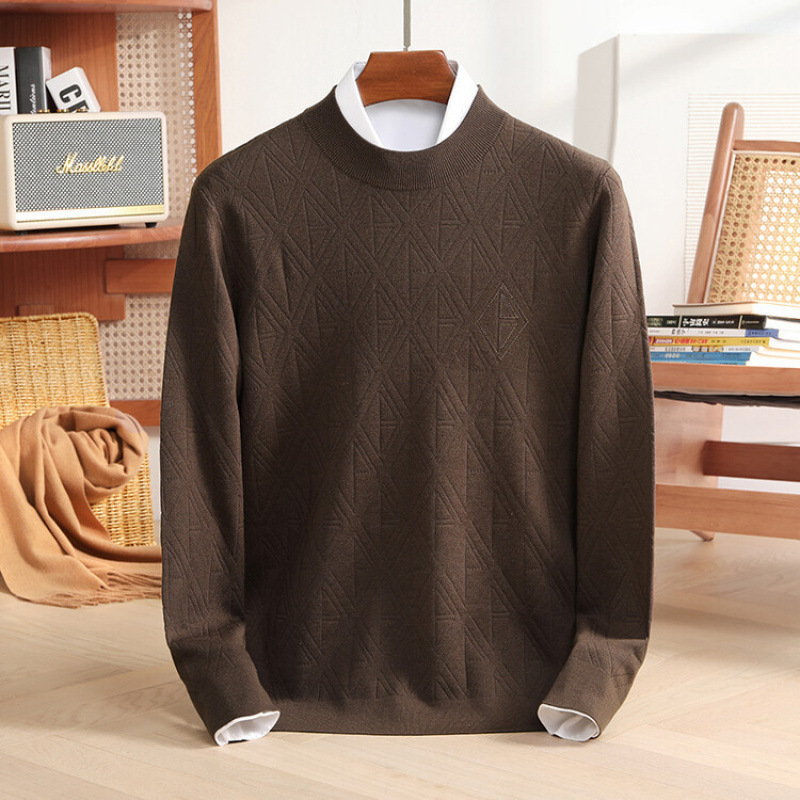 Autumn New Half-turtleneck Sweater Men's Cashmere Mulberry Silk Knitted Shirt Solid Color Long-sleeved T-shirt Sweater Men's T-shirt