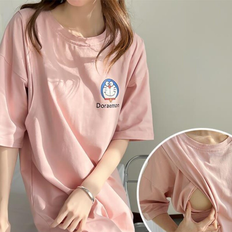 Korean-style Pregnancy Breastfeeding Clothes Base-feeding Printing Breastfeeding Clothes Trendy Mom's Postpartum Breastfeeding Clothes Top Wear T-shirt Slimming