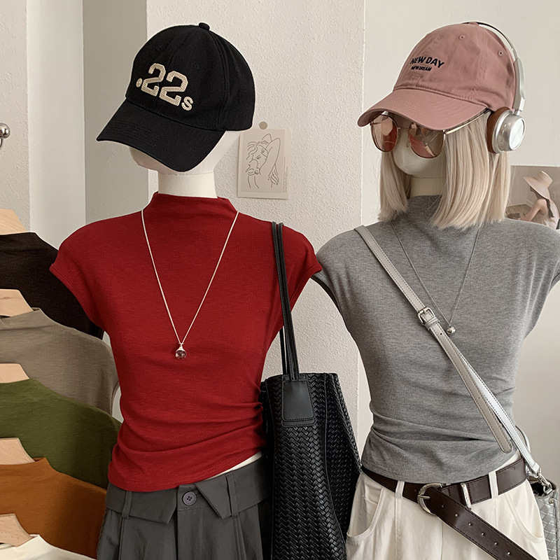 KEKEZOON Small Stand Collar Solid Color Slim Fit Sleeveless T-Shirt for Autumn, Versatile Top for Trendy Girls 8713 KEKEZOON Small Stand Collar Solid Color Slim Fit Sleeveless T-Shirt for Autumn, Versatile Top for Trendy Girls 8713