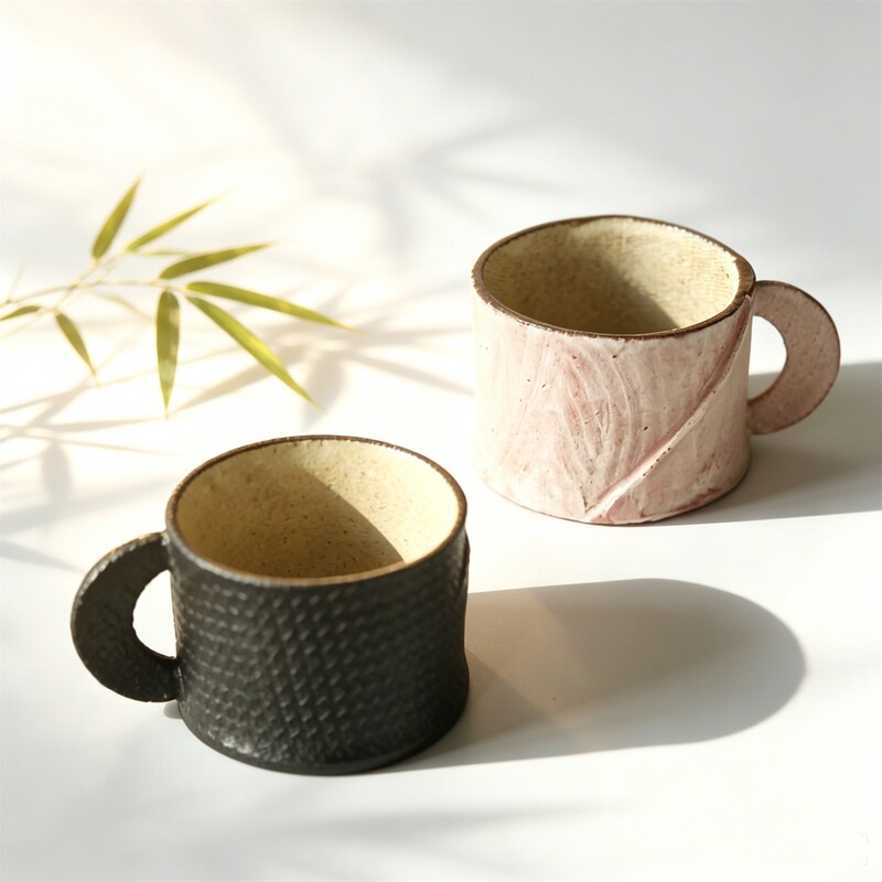 Jingdezhen cherry powder Wujin stoneware hand-made powder coffee cup high temperature reduction firing tea cup pottery three colors Jingdezhen cherry powder Wujin stoneware hand-made powder coffee cup high temperature reduction firing tea cup pottery three colors