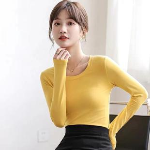 Elegant All-match Base Shirt Solid Color Velvet Women's fleece-lined Thickened Warm Inner Slim-fit Women's Clothing Long-sleeved Clothing
